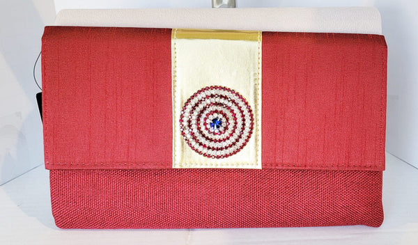 MYUS115 - Red Color Clutch Bag with Stone work in the middle