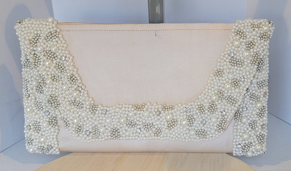 MYUS116 - Cream Color Clutch Bag with Pearl Work