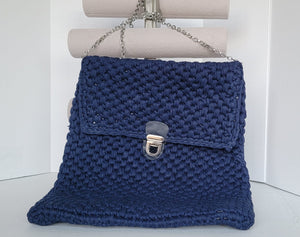 MYUS125 - Navy Blue Color Crochet Bag with a metal handle